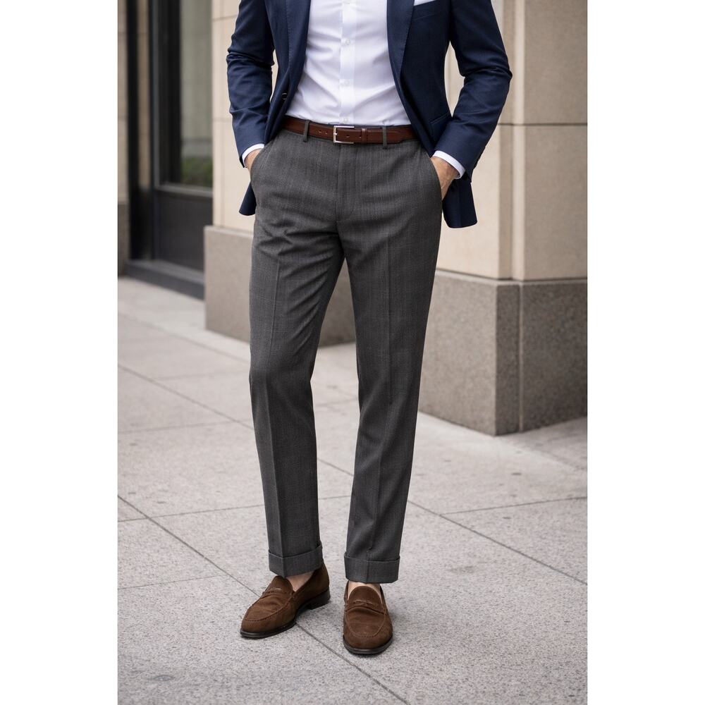 Zanella Austin Dress Pants Mens 36 Brown Plaid 100% Wool Italy Cuffed Pleated